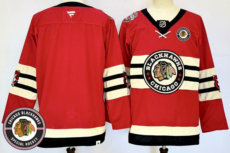 Men Chicago Blackhawks Blank Red Fanatics 2025 NHL Jersey style 3